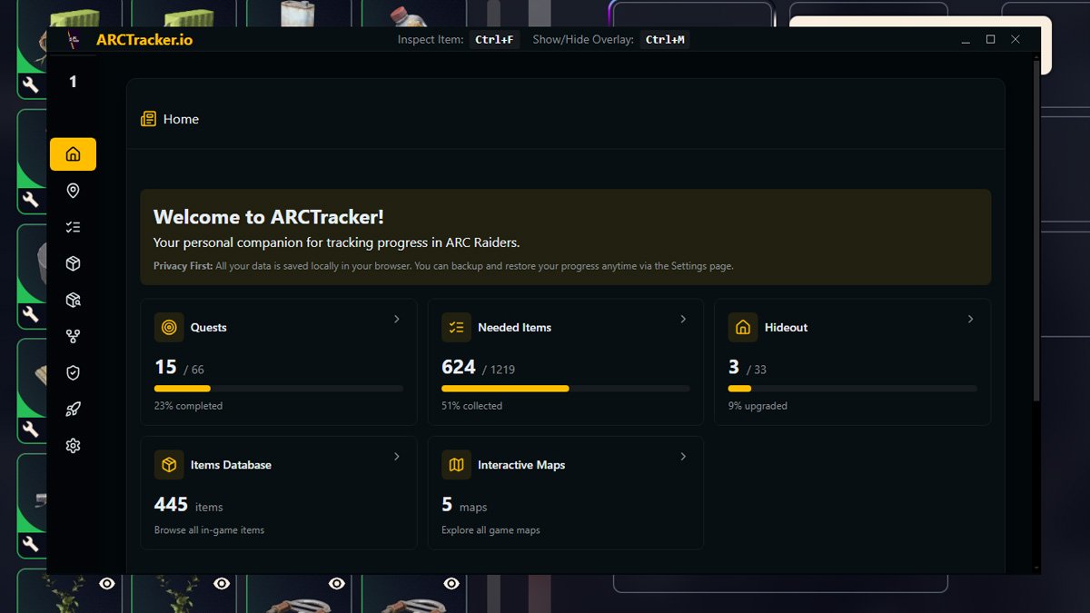 ARCTracker overlay home screen